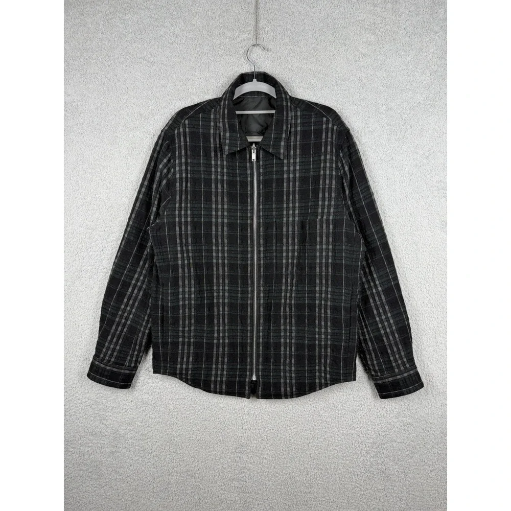 Theory Jacket Black and Plaid Reversible Zip Front w/ Pockets Long Sleeve Mens L